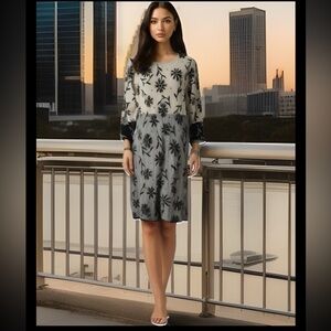 GUDRUN SJODEN Floral Sweater Knit Shift Knee Length Dress Small Organic Cotton